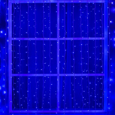 Гирлянда «Занавес» 2 × 3 м, IP44, УМС, белая нить, 760 LED, свечение синее, 220 В, УЦЕНКА