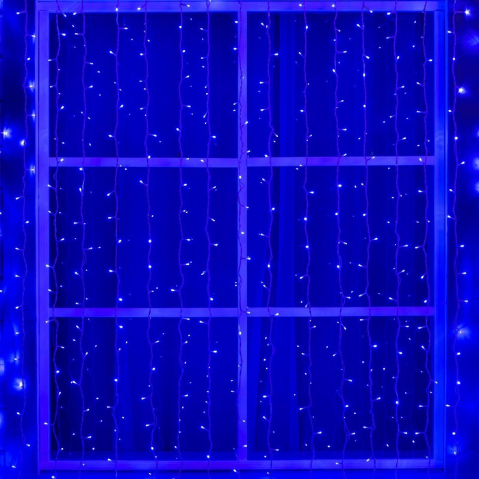 Гирлянда «Занавес» 2 × 3 м, IP44, УМС, белая нить, 760 LED, свечение синее, 220 В, УЦЕНКА - Фото 1