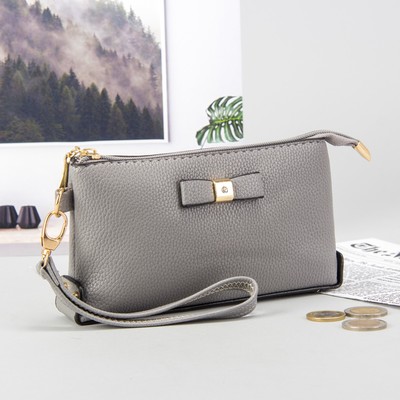 Кошелёк-клатч женский, 2 отдела, для монет, с ручкой, цвет серый