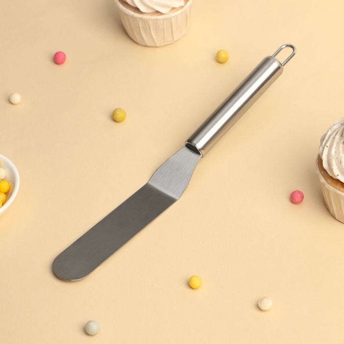 Кондитерская лопатка - палетка изогнутая Доляна, 26.5×3 см, рабочая часть 14.5 см, серебристая - Фото 1