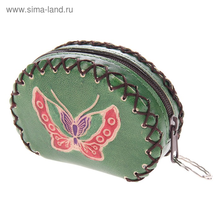 Брелок кошелёк кожзам "Цветок" зелёный 4х7х10 см - Фото 1
