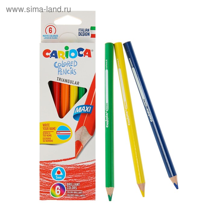 Карандаши Maxi 6 цветов Carioca 5.0 мм трехгранные, толстые, картонная коробка 42395 - Фото 1