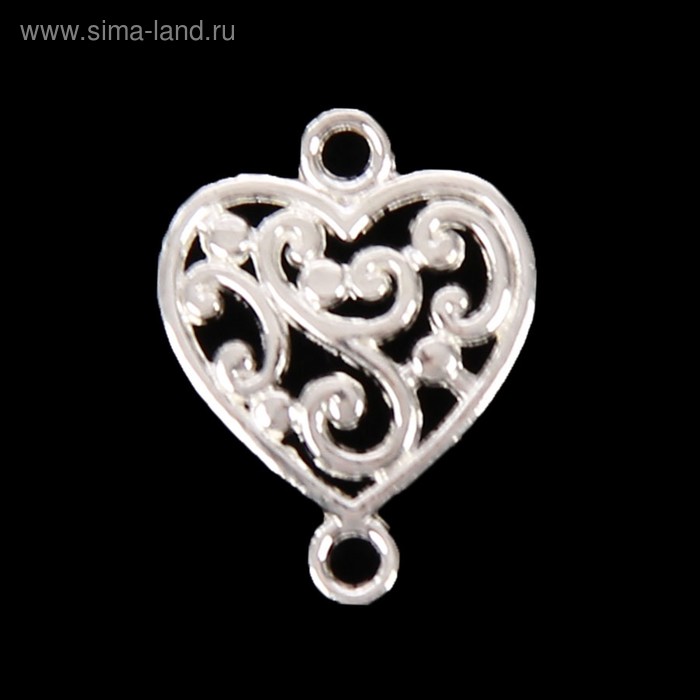 Декор металл для творчества "Сердце с узорами" (A60034) серебро 1,7х1,2 см - Фото 1