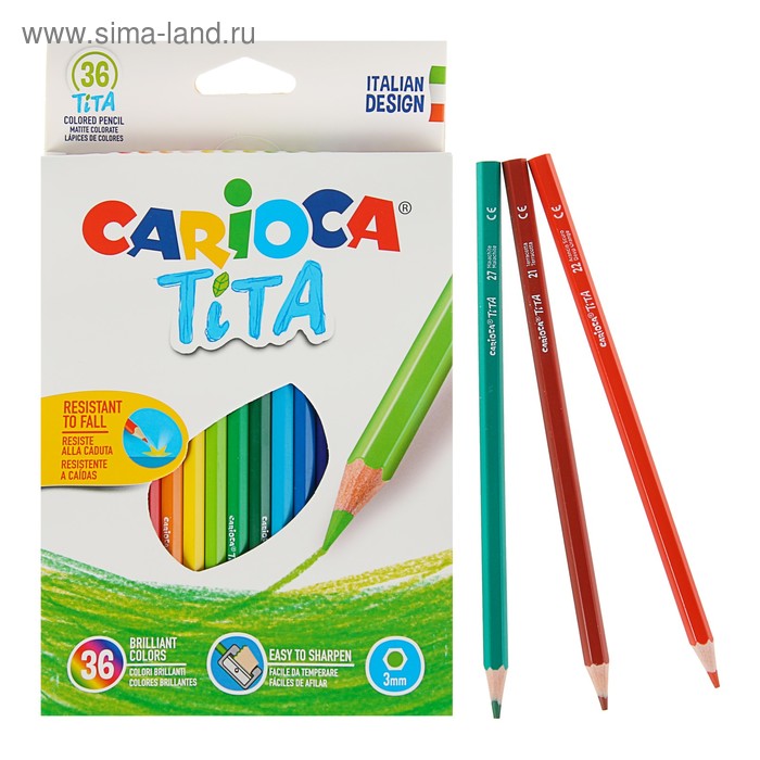 Карандаши пластиковые 36 цветов Carioca Tita 3.0 мм шестигранные, картонная коробка 42795 - Фото 1