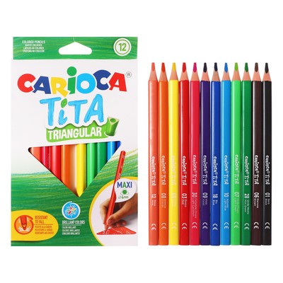 Карандаши 12 цветов, Carioca "Maxi Tita", пластик, трёхгранные, грифель 4.0 мм, утолщенные, ударопрочные