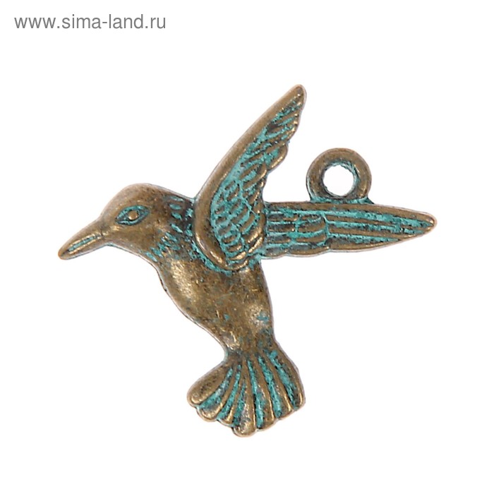 Декор металл для творчества "Колибри" (F36469) зелёная патина 2х2,2 см - Фото 1