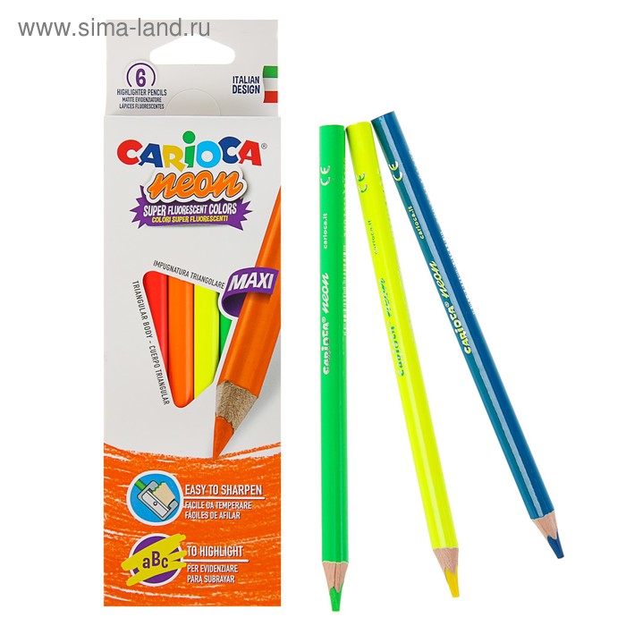 Карандаши Neon 6 цветов Carioca 4.0 мм трехгранные, неоновые цвета, картонная коробка 42809 - Фото 1