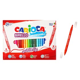 Фломастеры двусторонние 24 цвета, Carioca "Birello", 2.6 / 4.7 мм, смываемые, картонный конверт