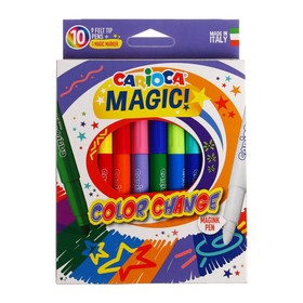 Фломастеры 9 цветов Carioca "Magic" +1 перекрашивающий, утолщенные 6.0 мм, несмываемые, картон, европодвес