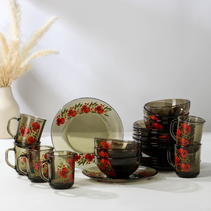 Набор столовый «Русский узор», 24 предмета, цвет коричневый - Фото 1