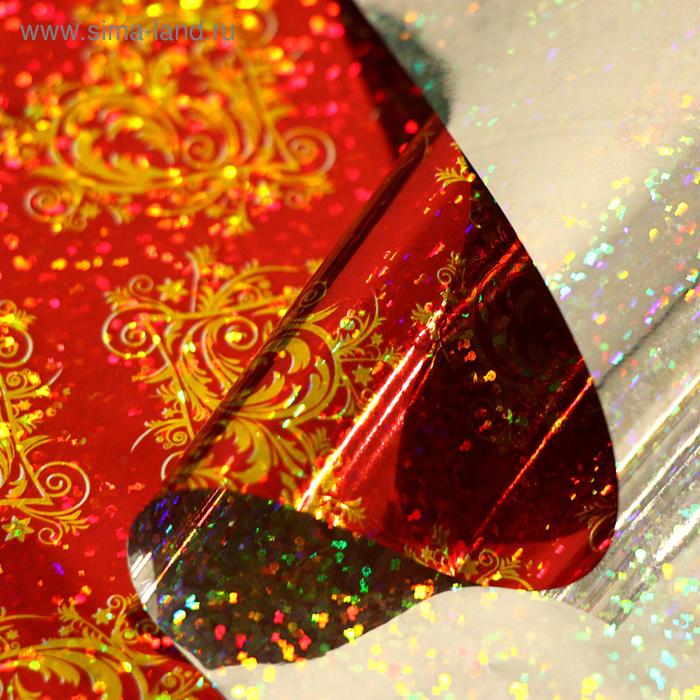 Пленка голография "Ажурное сердце", красный, 70 х 100 см - Фото 1