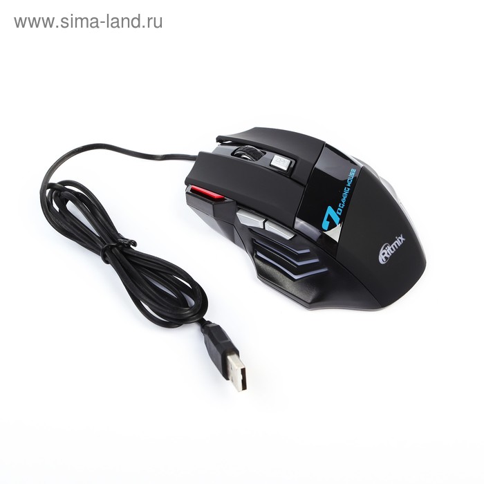 Мышь Ritmix ROM-345, игровая, проводная, 6 кнопок, подсветка, 2400 dpi, USB, чёрная - Фото 1