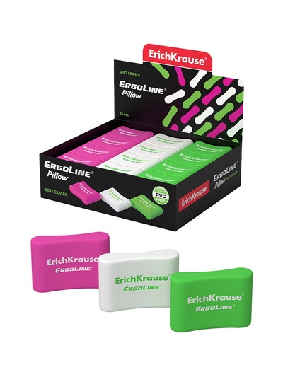 Ластик ErichKrause ErgoLine Pillow, 33×21×8 мм, мягкий, гипоаллергенный, микс