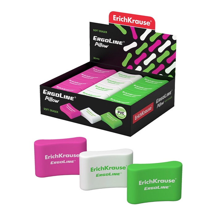 Ластик ErichKrause ErgoLine Pillow, 33×21×8 мм, мягкий, гипоаллергенный, микс - Фото 1