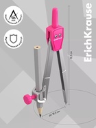 Циркуль металлический ErichKrause. School, 123 мм, универсальный держатель «козья ножка», с карандашом, МИКС - Фото 3