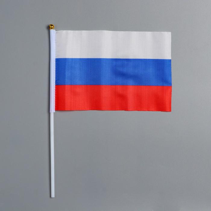 Флаг России, 14 х 21 см, шток 30 см, полиэфирный шёлк - фото 1905454718