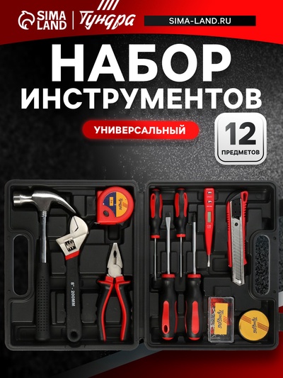 Набор инструментов в кейсе ТУНДРА, универсальный, 12 предметов
