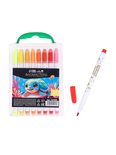 Фломастеры 24 цвета «Мышка», в пластиковом пенале с ручкой, вентилируемый колпачок