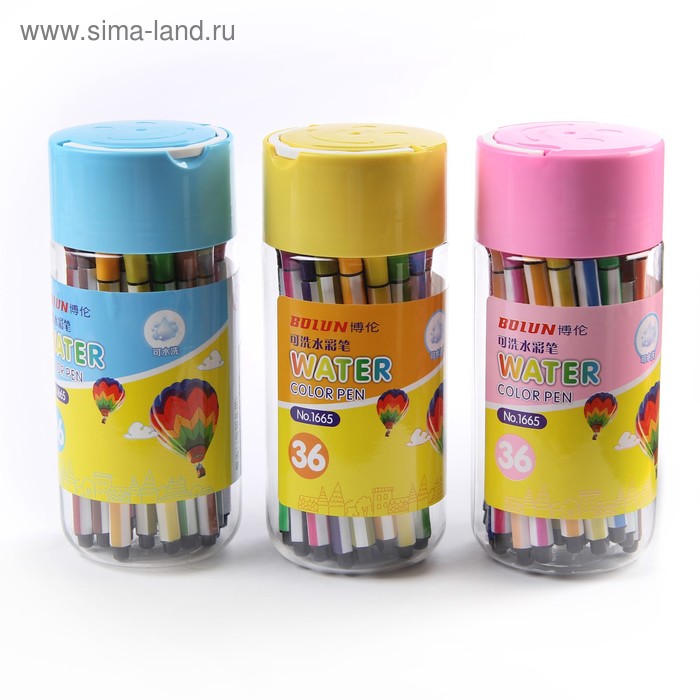 Фломастеры 36 цветов в пластиковом тубусе с ручкой Смайл вентилируемый колпачок МИКС - Фото 1