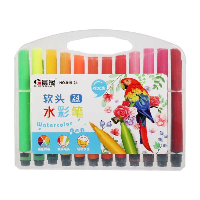 Фломастеры 24 цвета, в пластиковом пенале, треугольные, утолщённые, вентилируемый колпачок, МИКС - Фото 1