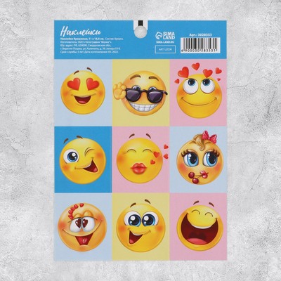 Наклейки детские «Весёлые смайлики», 11 х 15.5 см