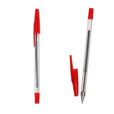 Ручка шариковая, 0.5 мм, стержень красный, корпус прозрачный, рифлёный держатель