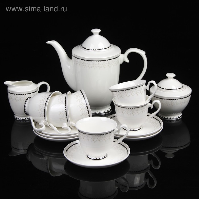 Сервиз чайный Доляна «Анет», 15 предметов: чайник 1 л, сахарница 300 мл, молочник 230 мл, чайная пара 240 мл - Фото 1