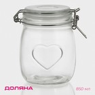 Банка для сыпучих Доляна «Сердце», 850 мл, 11×14 см, с бугельным замком, стекло, прозрачная - Фото 1