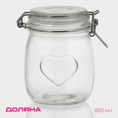 Банка для сыпучих Доляна «Сердце», 850 мл, 11×14 см, с бугельным замком, стекло, прозрачная