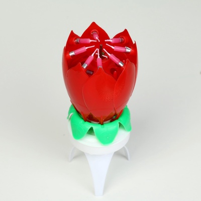 Свеча для торта музыкальная «Тюльпан», крутящаяся, красная, 14.5×6 см