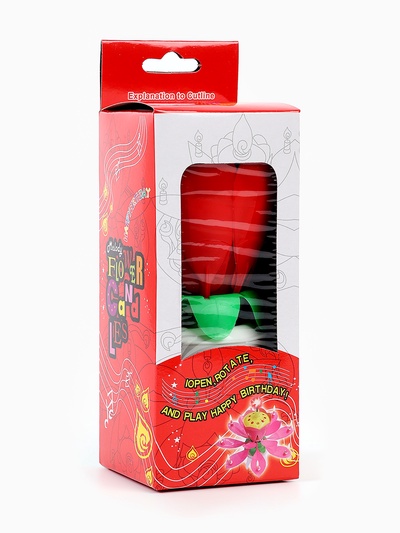 Свеча для торта музыкальная «Тюльпан», крутящаяся, красная, 14.5×6 см