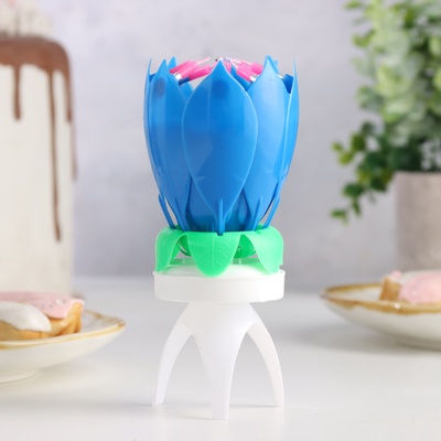 Свеча для торта музыкальная «Тюльпан», крутящаяся, синяя, 14.5×6 см