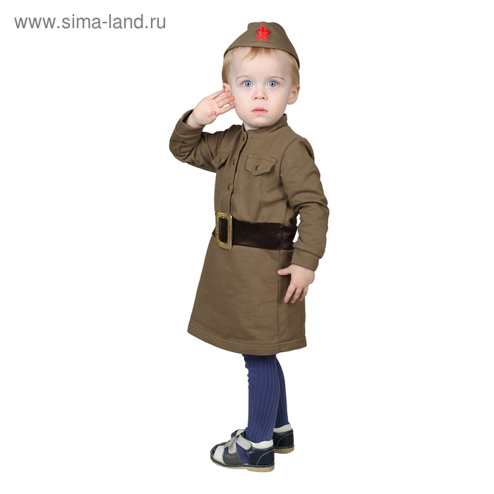 Костюм военного для девочки: платье, пилотка, трикотаж, хлопок 100%, рост 86 см, 1-2 года, цвета МИКС - Фото 1