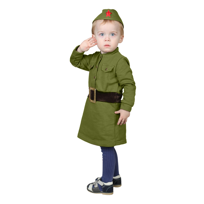 Костюм военного для девочки: платье, пилотка, трикотаж, хлопок 100%, рост 92 см, 1,5-3 года, цвета МИКС - фото 1884828931