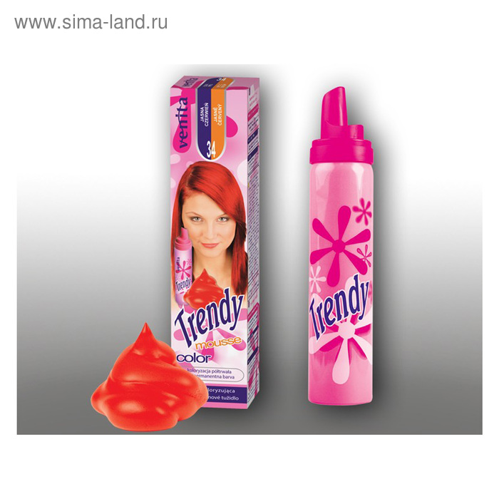 Красящий мусс для волос Trendy color, 34 ярко-красный, 75 мл - Фото 1