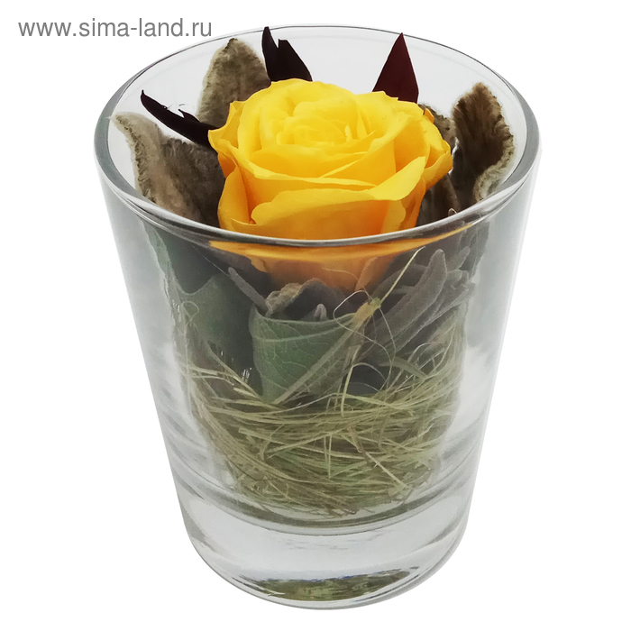 Композиция в стеклянном стакане, роза желтая, 7,1 х 7,1 х 8,3 - Фото 1