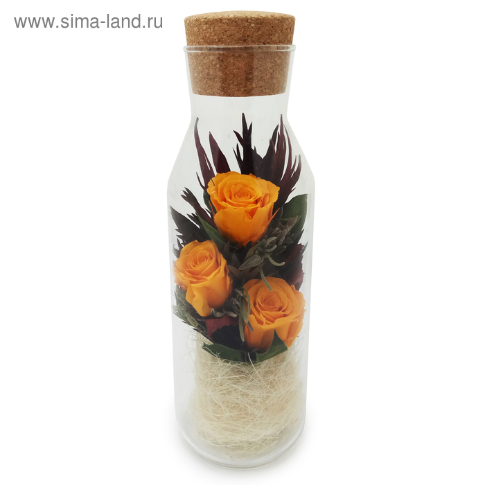Композиция в вазе "Графин", розы оранжевые, 9 х 9 х 28 см - Фото 1