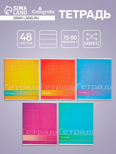 Тетрадь 48 листов в линейку, Calligrata «Цвет и графика», серые листы, МИКС