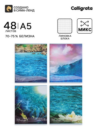 Тетрадь 48 листов в клетку, Calligrata «Океан», МИКС