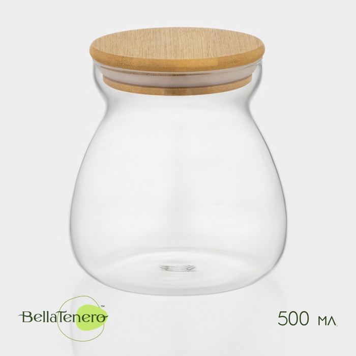 Банка для сыпучих продуктов BellaTenero «Бамбук», 500 мл, 11×12 см, с бамбуковой крышкой, стекло, прозрачная - Фото 1
