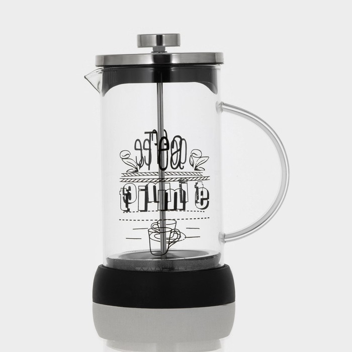 Заварочный чайник френч-пресс «Келли», 600 мл, стекло, чёрный, рисунок МИКС - Фото 1