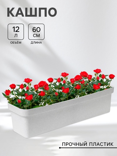 Ящик балконный для цветов «Эко», 12 л, 60×17×15.5 см, пластиковый, цвет светлый гранит