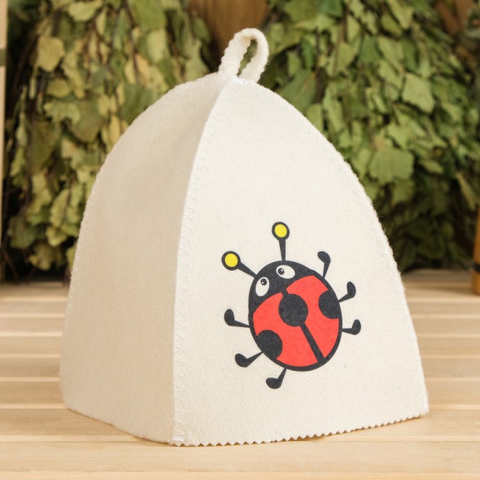 Шапка для бани и сауны «Божья коровка», полиэфир, шерсть, детская - Фото 1