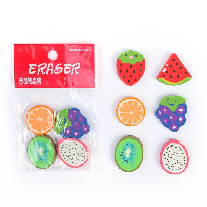 Набор фигурных ластиков «Фрукты/Ягоды», 4 штуки, в блистере, МИКС - Фото 1