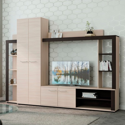 Гостиная «Монако», 2500×350×1840 мм, цвет ясень шимо светлый/венге