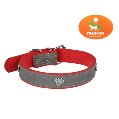 Ошейник "Лапки" со светоотражающей полосой, 59х3 см, искусственная кожа, красный