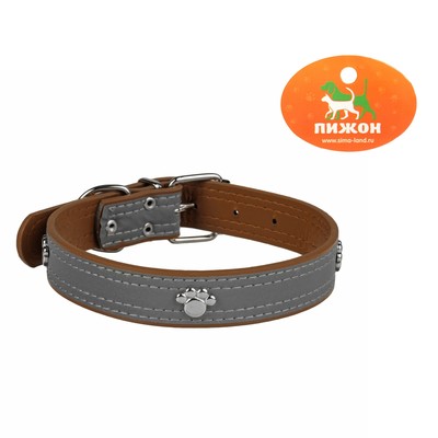 Ошейник "Лапки" со светоотражающей полосой, 59х3 см, искусственная кожа, коричневый