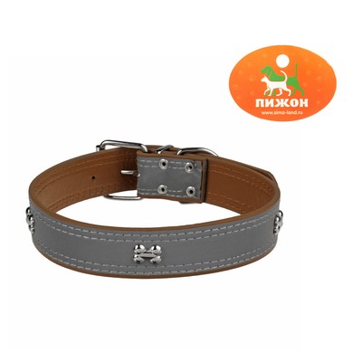 Ошейник широкий с косточками светоотражающий, 66 х 3,5 см,ОШ 48-58, коричневый