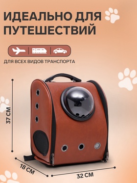 Рюкзак для переноски кошек и собак «Элеганс», с окном, 32×18×37 см, коричневый