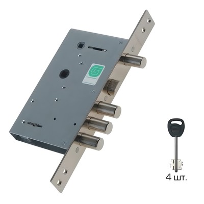 Замок врезной «Гардиан» 3012, сувальдный, с защелкой, с задвижкой, б/о, б/накл., 4 длин. ключа